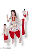 Stylish cotton blend kurta set with patiala and dupatta for kids partywear, embellished ethnic Indian outfit for girls ages 2-10 years