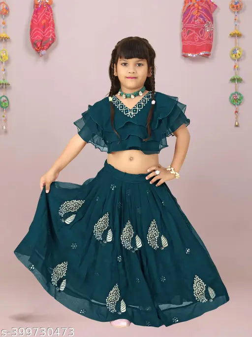 Georgette embroidered kids lehenga choli, trendy Ghaghra Choli for girls aged 2-8 years, India origin