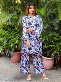 Printed polyester chikankari kurti with palazzos, women's fashionable short kurta set