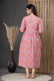 Cotton floral maternity gown with side feeding access, long sleeves, full skirt and empire waist