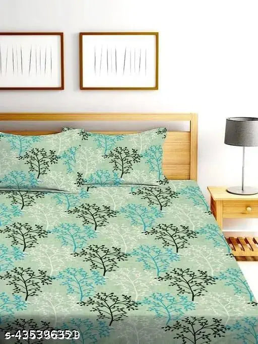 Glace cotton double bed sheets, super soft & botanical print, ideal for summer, fits 78x72 inches