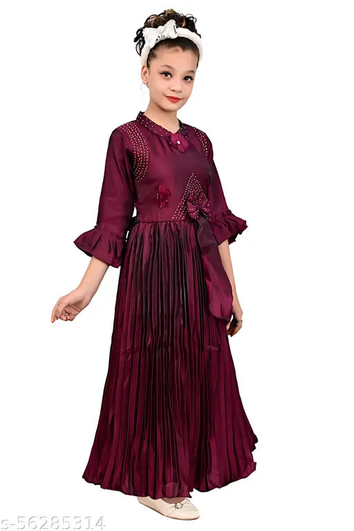 Silk embellished net Kids ethnic gown, three-quarter sleeve party wear for girls aged 11-15 years, Indian origin