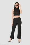 Classic design women's flared trousers, polycotton, solid-pattern office wear, size 26-38 (waist 26-34, length 38in)