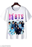 BTS-themed boys/mens white print t-shirt, polyester, regular casual wear