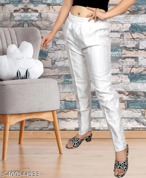 White silk blend trousers, chic design, trendy bottom, Malti color option - Angel Enterprises women's wear