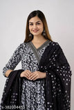 Black embroidered designer anarkali kurta with matching pant and dupatta