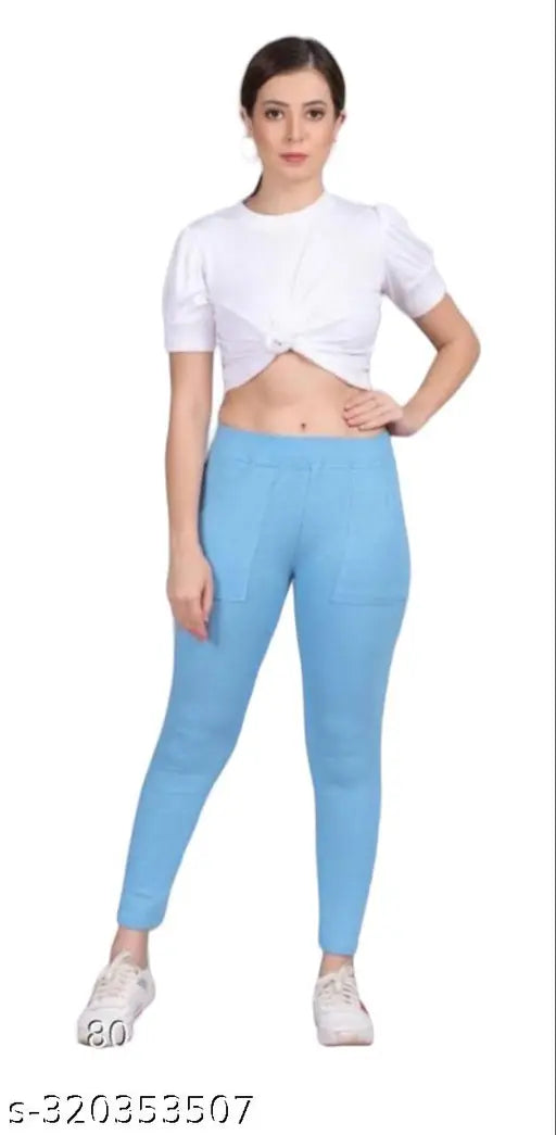 Trendy women's lycra pocket ankle-length jeggings pack of 2, solid color gym leggings for ladies exercise and yoga