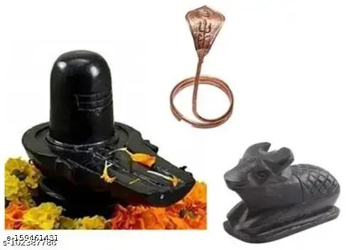 Black marble Shivlingam with Shiv stone, copper Nag Naag Shiva pooja set - Pooja item for Lord Shiva worship
