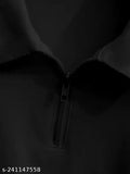 Cotton collar zip T-shirt, short sleeve solid color for men or women (XS to XXXXL)