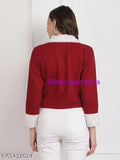 Maroon twill denim fur jacket, Dimpy Garments women's comfort fit with long sleeves and spread collar
