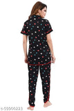 Black polyester knit set: TUCUTE Women's flower printed Sarina shirt & pyjama night suit (5159), short-sleeved and printed design on display
