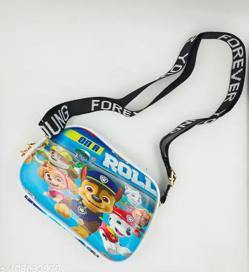 Black and blue sling purse with colorful strap, shoulder bag for girls