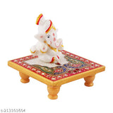 Italian marble Ganesh idol on Marble Sinhasan, white Pooja room figurine