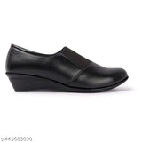Synthetic leather black ballerina flats for women, slip-on casual formal shoes in solid pattern, India origin