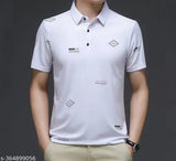 3BROS Printed Polo Neck Short Sleeves Cotton Blend White Stylish Fashionable & Comfortable Trendy Graphic Mens T-shirts