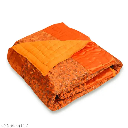 Double orange satin Jaipuri printed comforter
