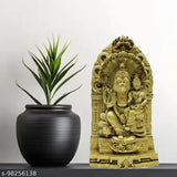 Antique finish poly resin idol of Lakshmi Narasimha Saraswathi (9.5cm x 18cm x 5cm), Indian devotional home decor for gifting and enhancing living space