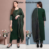 Cotton blend women's kurta pant set with dupatta - solid net, three-quarter sleeves, various sizes available from S to XXL