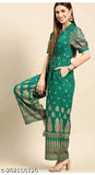 Mintra green viscose rayon jumpsuit with short sleeves and printed net pattern, size XXL from India