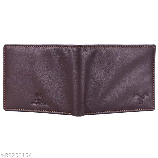 Brown genuine leather men's wallet with RFID protection, features 2 cash compartments, 6 card slots, and secret compartments. High-quality top grain leather by SKINBULL