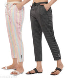 Colorful cotton women's trousers with striped pattern