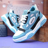 Blue, white sole, black laces, high top sneakers for men