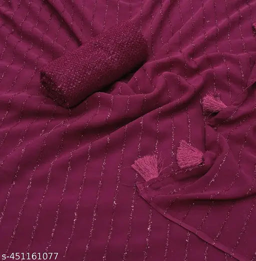 Purple chiffon fabric, long saree draped, ideal for party outfits