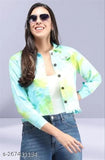 Women's casual regular fit tie dye jacket, cotton blend, long sleeves, dyed/washed pattern, sophisticated look, denim fabric, closure button on front, India origin