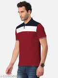 Multicolor cotton blend polo t-shirt for men, short sleeves, colorblocked design - BULLMER India