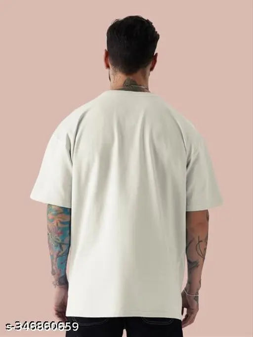 Oversized printed polycotton t-shirt for men in white, funky design, available in sizes S to 6XL