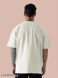 Oversized printed polycotton t-shirt for men in white, funky design, available in sizes S to 6XL