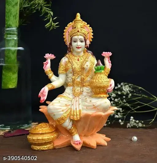Marble Lakshmi Ji figurine, 7 inch tall, handmade Ganesh-Laxmi idol for spiritual showpiece, antique-style decorative piece