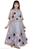 Grey floral full-length Barbie dress with gold trim and sequin accents