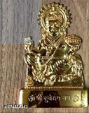 Yellow metal gold-plated Lord Kuber Murti brass statue for car dashboard or pooja ghar, 11cm height