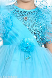 Blue and pink cotton net partywear frock for girls, sizes 6-12 years, with designer detailing