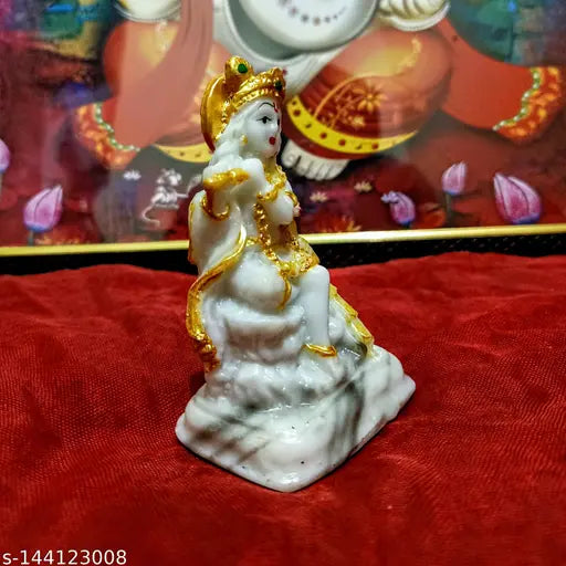 Handcrafted 4-inch Lord Krishna Idol with Flute, Indian religious art for home and office decor, easy to clean
