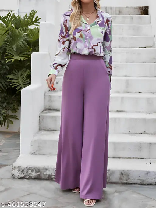 Colorblocked Lycra long sleeve top and bottom set for women, trendy latest fashion outfit on mannequin