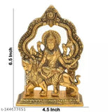 Brass handicraft Durga Mata idol, intricate detailing, office desk or home showpiece, 11cm x 11.5cm x 10cm, Durga Mata Puja item, symbolizes protection and divine power, originates from India