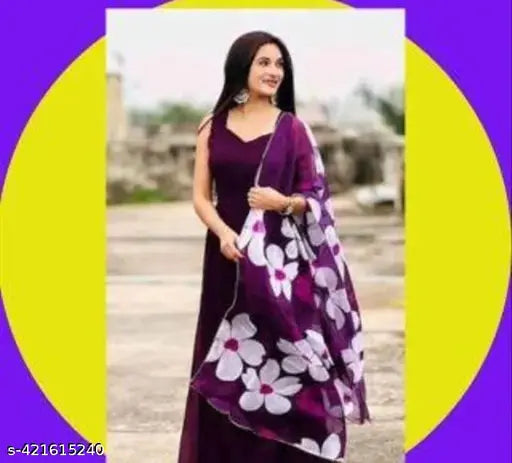 Georgette Anarkali gown with dupatta, solid pattern Indian fashion by Jay Meldi Fashion Hub