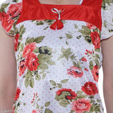 Red satin floral print Cotovia women's nightsuit set, free size