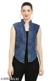 Dark blazer denim sleeveless HR Collection, high-quality off-shoulder top with solid dyed/washed pattern