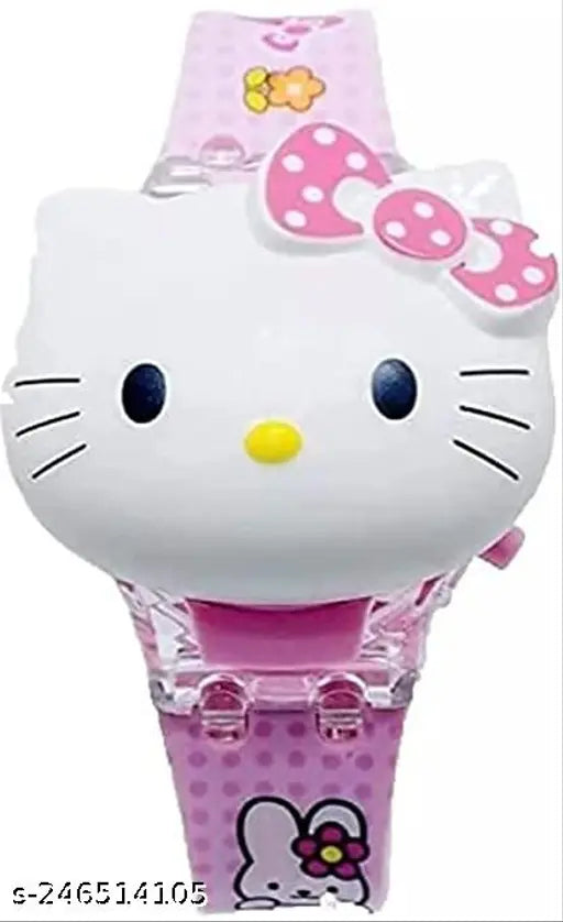 Pink kids' digital watch with glowing lights, music, and face cover
