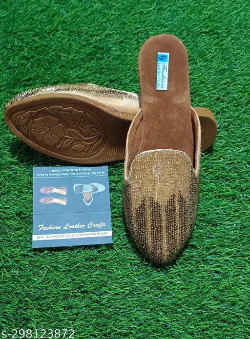 Synthetic leather Modern Women juttis with open back embellished pattern, India origin