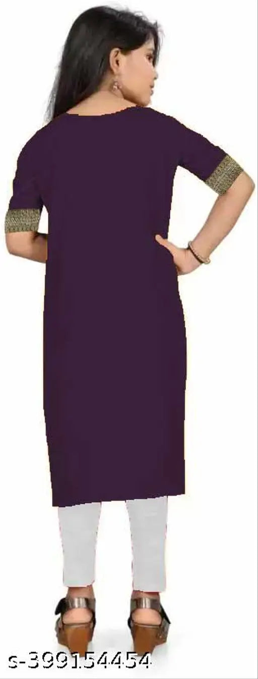 Embroidered net cotton blend three-quarter sleeve kurti for girls aged 10-11, Indian traditional fashion