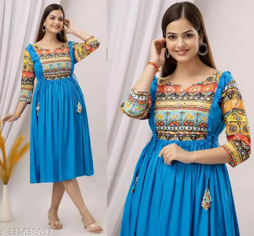 Panwar Women's rayon 3/4 sleeve top gown, solid print in viscose fabric, fashionable evening wear