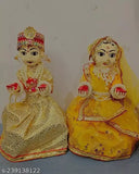 Handcrafted wooden Gangaur idol, 9in tall, yellow, made in India