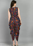 Modern crepe sleeveless printed jumpsuit for women, M size with bust 34in, length 54in, waist 30in (India origin)