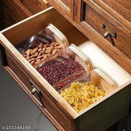 Brown rust proof bamboo wooden lid glass jar airtight storage container VRS MALL set of 3 square containers 700ml