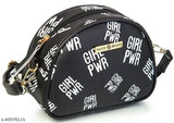 Black sling bag with white lettering, girl power design