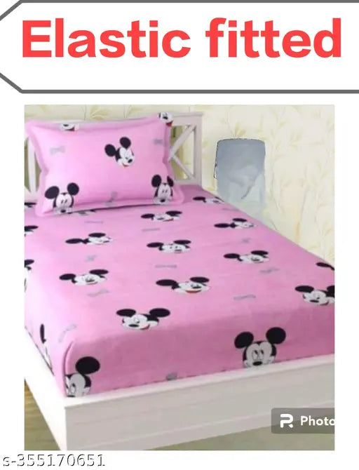 Cotton Mickey Mouse Geiva Single All Corner Elastic Fitted Bedsheet with Pillow Cover, ideal for summer adult use